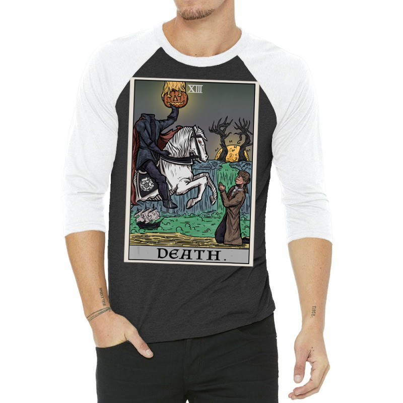 Death Tarot Card Headless Horseman Halloween Spooky Gothic 3/4 Sleeve Shirt by shirondataylornmc | Artistshot