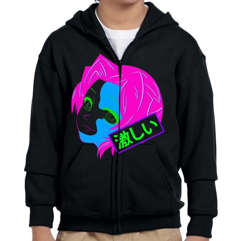 Anime Girl Wild With Kanji Characters Youth Zipper Hoodie by Oreilly Ulrich | Artistshot