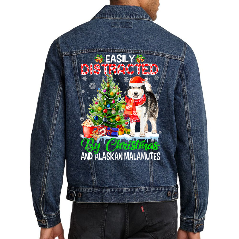 Easily Distracted By Christmas & Alaskan Malamutes Santa T Shirt Men Denim Jacket | Artistshot