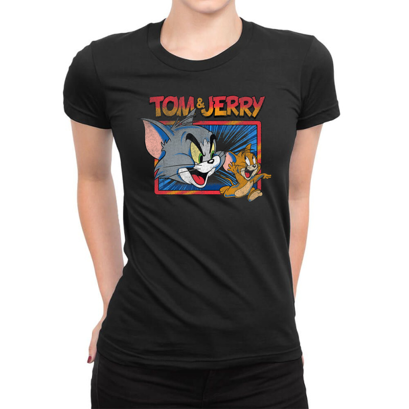 Tom And Jerry Color Burst Big Face Poster Ladies Fitted T-Shirt by ngodo | Artistshot