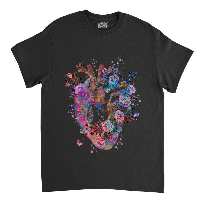 Floral Anatomical Human Heart Graphic Cardiologist Gift Classic T-shirt by LilyWillis | Artistshot