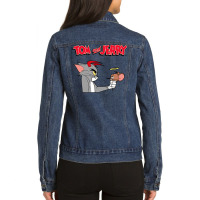 Tom And Jerry Devil And Angel Humor Poster Ladies Denim Jacket | Artistshot