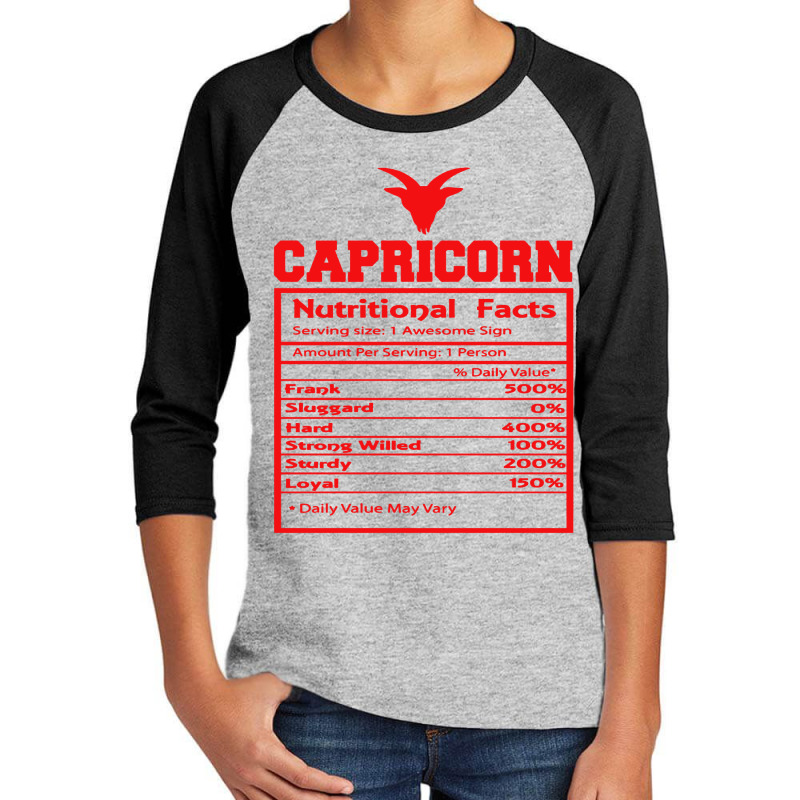 Capricorn Nutrition Facts Youth 3/4 Sleeve | Artistshot