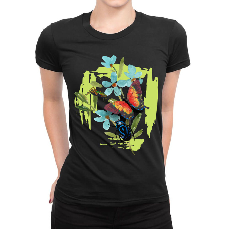 Native Pollinator Gardens Colorful Native Wildflowers With Beetle And  Ladies Fitted T-Shirt by huggingbrilliant | Artistshot