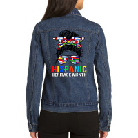 National Hispanic Heritage Month Latin Flags Messy Bun T Shirt Ladies Denim Jacket | Artistshot