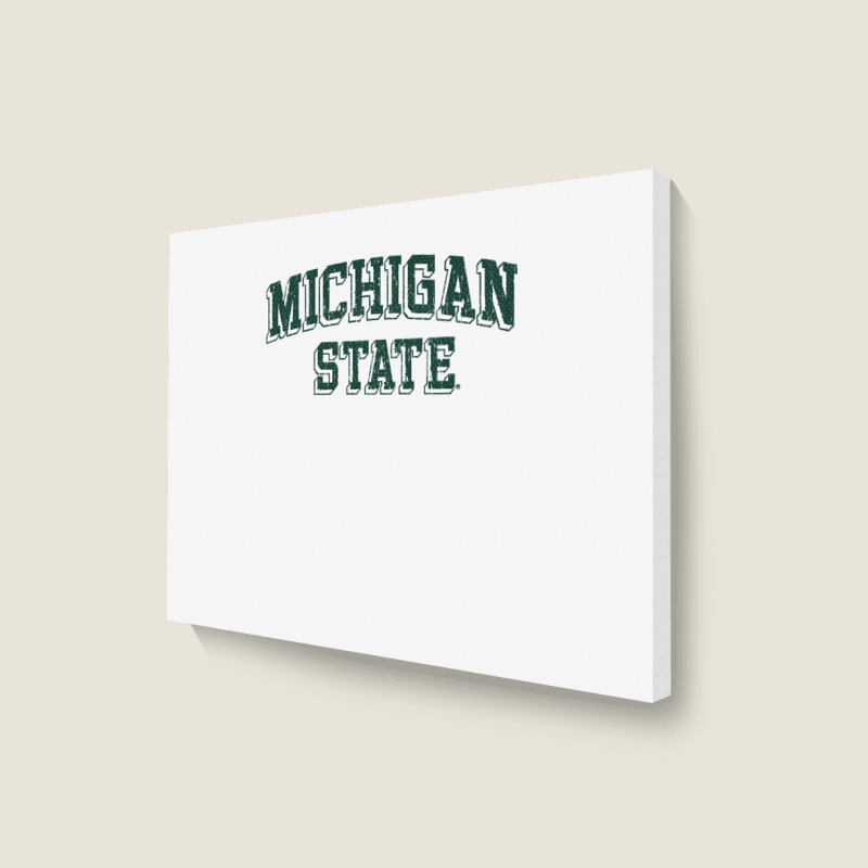 Michigan State Spartans Retro Arch Heather Gray Sweatshirt Landscape Canvas Print | Artistshot