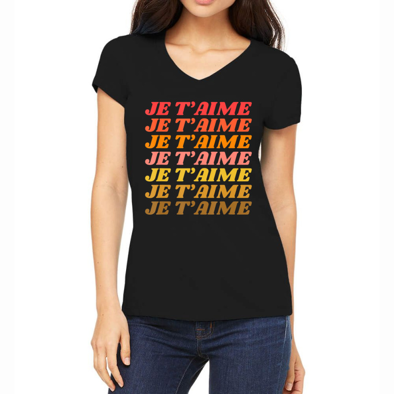 Je T'aime Retro I Love You French Language Typography Women's V-Neck T-Shirt by cm-arts | Artistshot