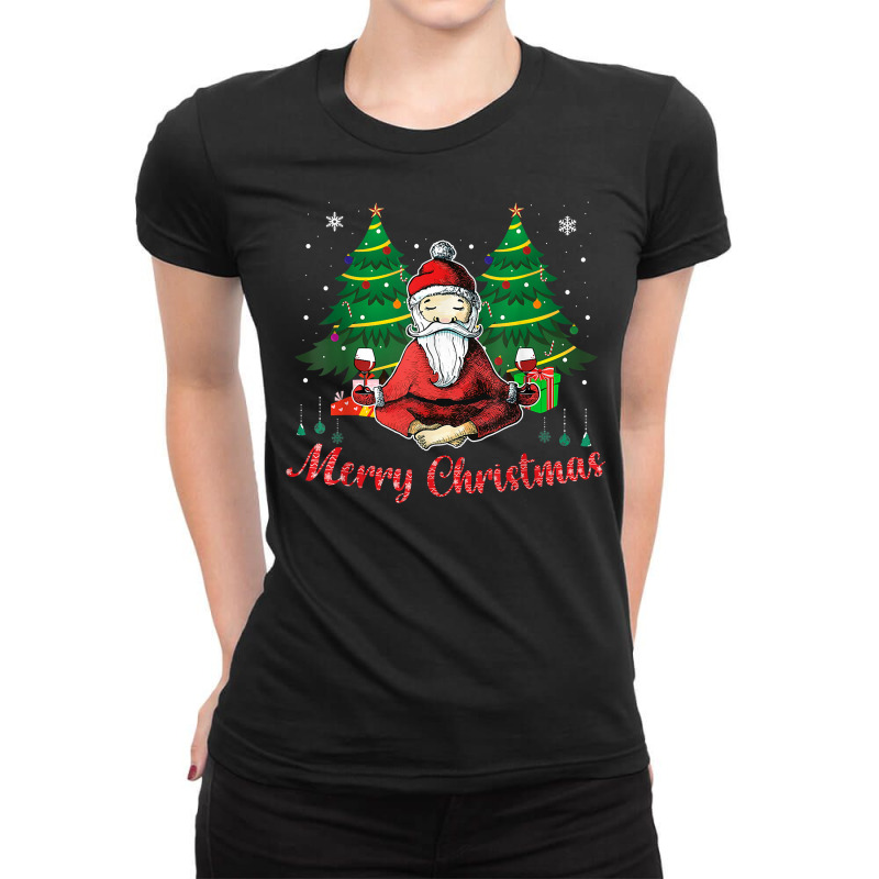 Merry Christmas Light Ugly Pajamas Santa Design Hat Xmas T Shirt Ladies Fitted T-Shirt by cm-arts | Artistshot