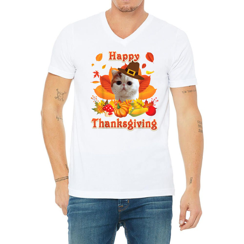 Happy Thanksgiving Exotic Shorthair Cat I'm Thankful For My T Shirt V-Neck Tee by alishia3asa | Artistshot