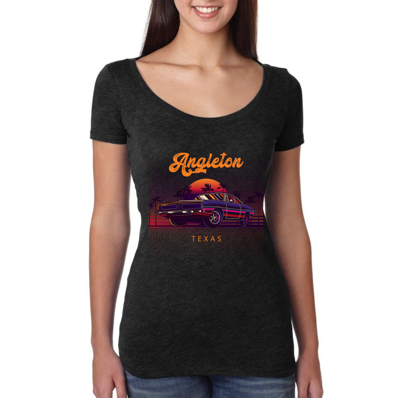 Angleton Texas Retro Vintage 80s 90s Muscle Cars Retrowave Aesthetic Women's Triblend Scoop T-shirt by pancakespienova | Artistshot