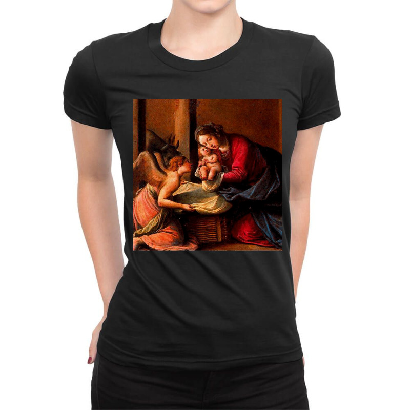 The Nativity Christmas Nativity Scene Ladies Fitted T-Shirt by cm-arts | Artistshot