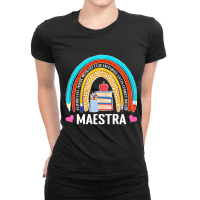 Maestra Boho Rainbow Leopard Spanish Bilingual Teacher Ladies Fitted T-shirt | Artistshot