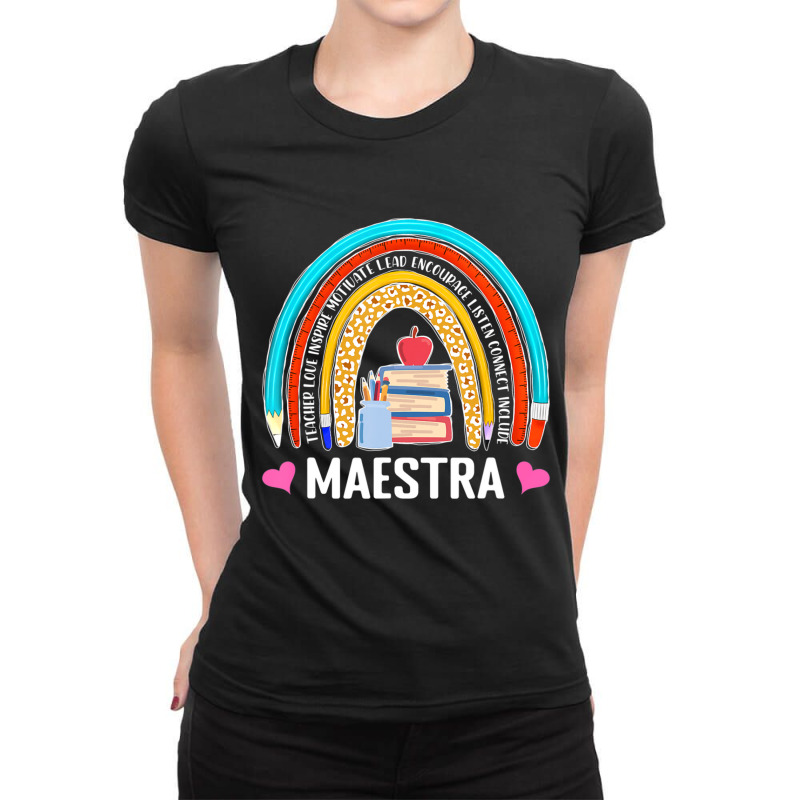 Maestra Boho Rainbow Leopard Spanish Bilingual Teacher Ladies Fitted T-Shirt by cm-arts | Artistshot