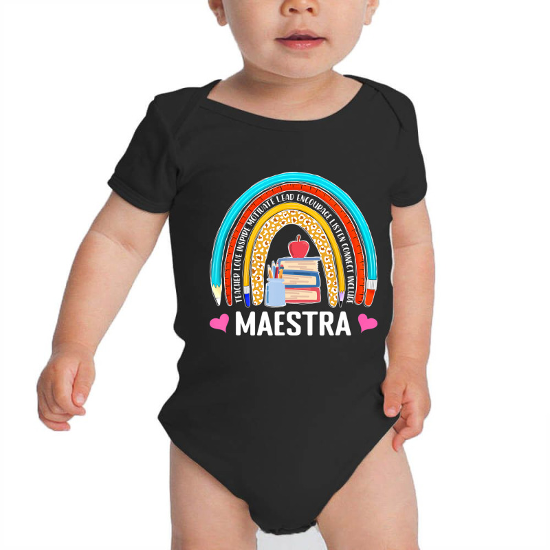 Maestra Boho Rainbow Leopard Spanish Bilingual Teacher Baby Bodysuit by cm-arts | Artistshot