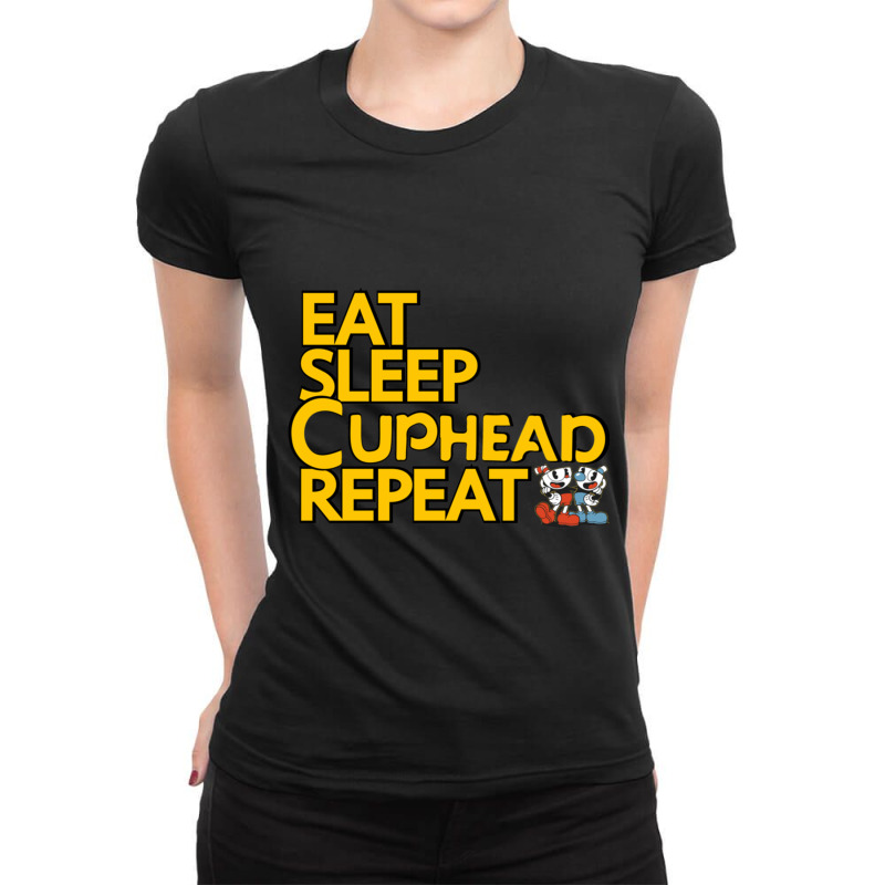 Cuphead Tshirt  Eat Sleep Cuphead Repeat Ladies Fitted T-Shirt by cm-arts | Artistshot