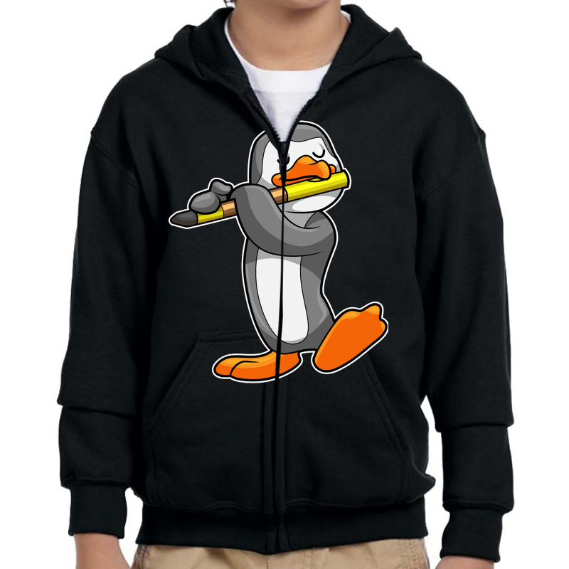 Penguin At Music With Flute Youth Zipper Hoodie by macklinsampson | Artistshot