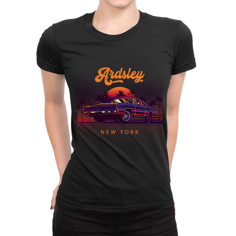 Ardsley New York Retro Vintage 80s 90s Muscle Cars Retrowave Aesthetic Ladies Fitted T-Shirt by pancakespienova | Artistshot