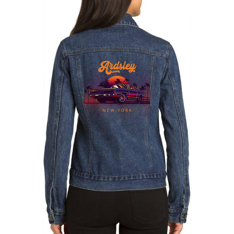 Ardsley New York Retro Vintage 80s 90s Muscle Cars Retrowave Aesthetic Ladies Denim Jacket by pancakespienova | Artistshot