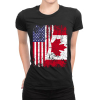 Canadian Roots Half American Flag Canada Ladies Fitted T-shirt | Artistshot