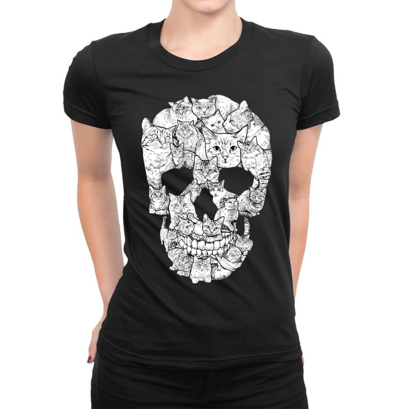 Cat Skull Kitty Skeleton Halloween Costume Idea Ladies Fitted T-Shirt by behindcedar22 | Artistshot