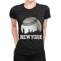 New York Ny Skyline Baseball Stripes For Gameday Retro Style Ladies Fitted T-shirt | Artistshot