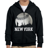 New York Ny Skyline Baseball Stripes For Gameday Retro Style Youth Zipper Hoodie | Artistshot