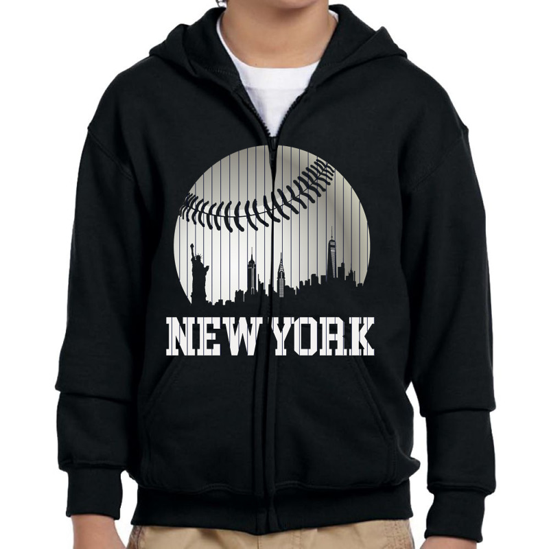 New York Ny Skyline Baseball Stripes For Gameday Retro Style Youth Zipper Hoodie by Kanmosrin52 | Artistshot