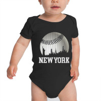 New York Ny Skyline Baseball Stripes For Gameday Retro Style Baby Bodysuit | Artistshot