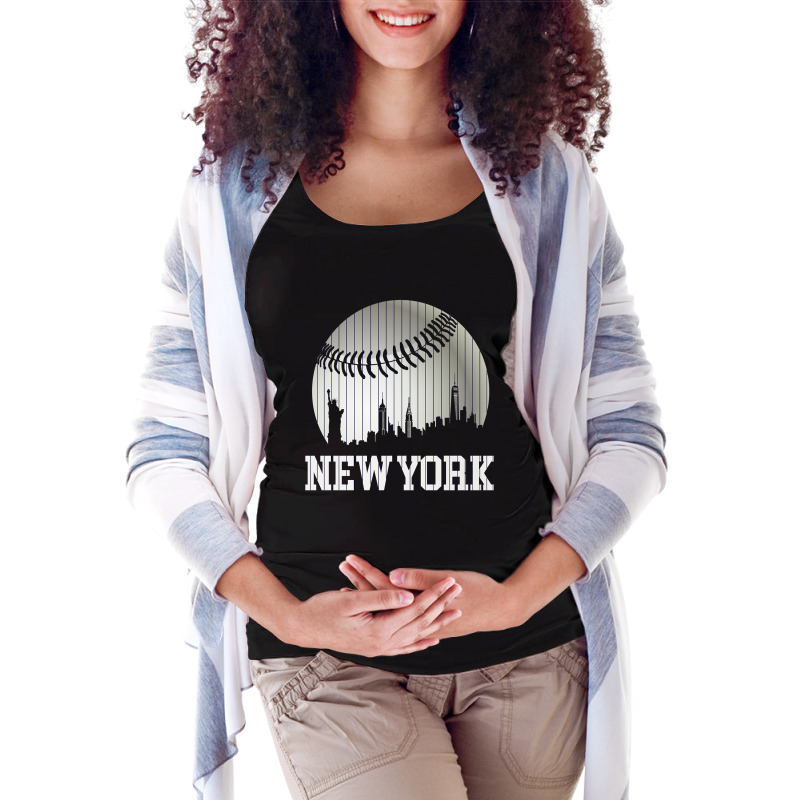 New York Ny Skyline Baseball Stripes For Gameday Retro Style Maternity Scoop Neck T-shirt by Kanmosrin52 | Artistshot