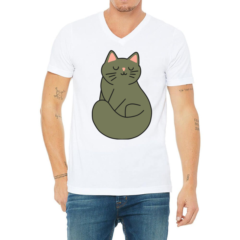 Green Cat V-neck Tee | Artistshot