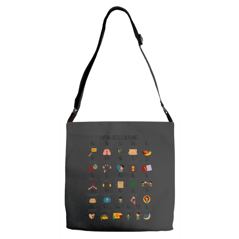 Coping Skills Alphabet Mental Health Awareness Counselor Adjustable Strap Totes | Artistshot