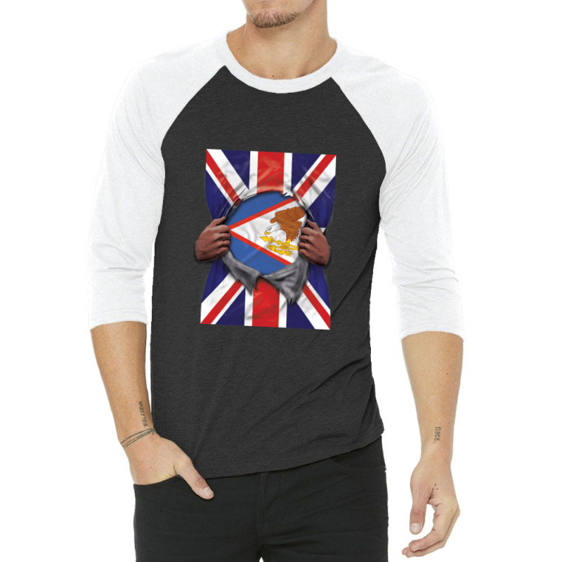 American Samoa Flag Great Britain Flag Ripped - Gift For American Samo 3/4 Sleeve Shirt | Artistshot