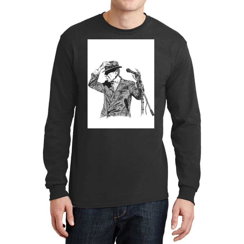 Leonard Cohen Original Hand Drawn Ink Print Long Sleeve Shirts by cm-arts | Artistshot