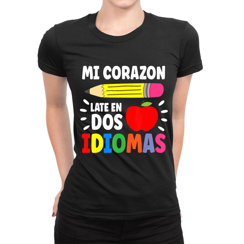 Mi Corazon Late En Dos Idiomas Bilingual Ladies Fitted T-Shirt by cm-arts | Artistshot