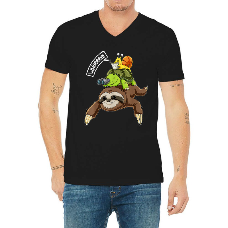 Funny Sloth Turtle Snail Piggyback Running Riding Team V-Neck Tee by kevinnichols | Artistshot