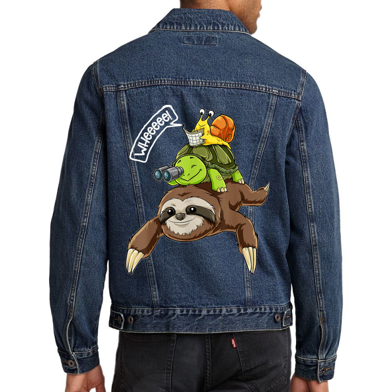 Funny Sloth Turtle Snail Piggyback Running Riding Team Men Denim Jacket by kevinnichols | Artistshot