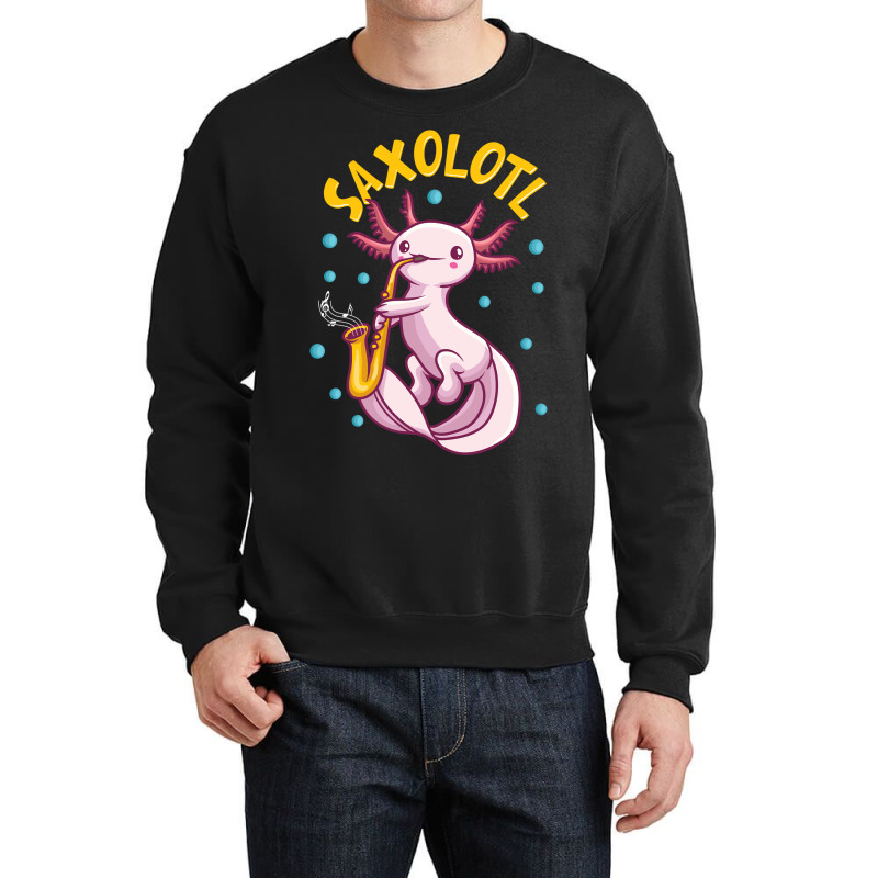 Saxolotl Sax Playing Axolotl Pun Walking Fish Crewneck Sweatshirt | Artistshot