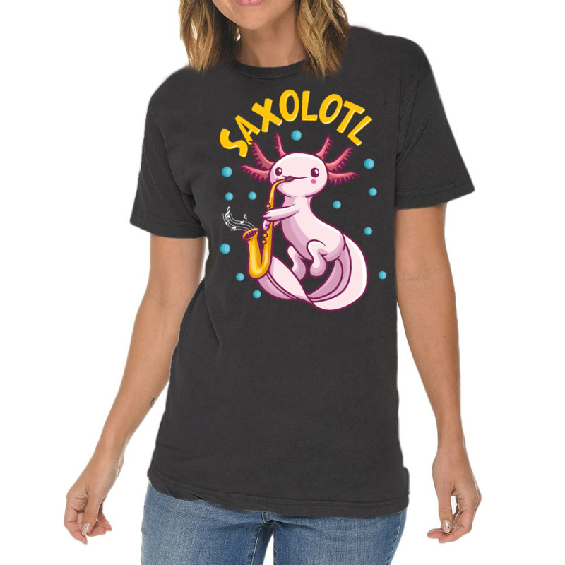 Saxolotl Sax Playing Axolotl Pun Walking Fish Vintage T-shirt | Artistshot