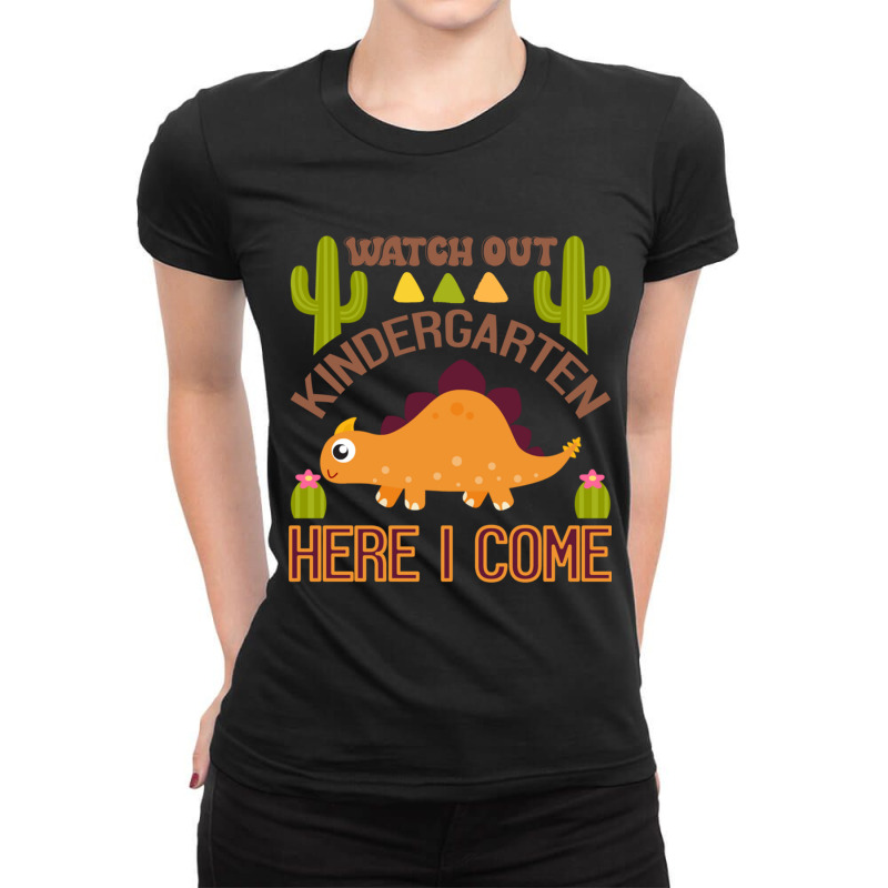 Watch Out Kindergarten Here I Come Dinosaur  (6) Ladies Fitted T-Shirt by cm-arts | Artistshot