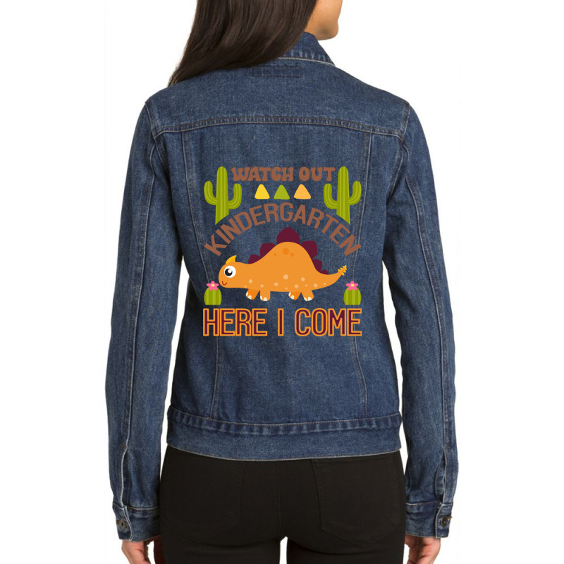 Watch Out Kindergarten Here I Come Dinosaur  (6) Ladies Denim Jacket by cm-arts | Artistshot