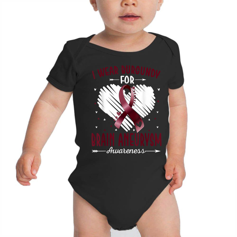 I Wear Burgundy For Brain Aneurysm Awareness Ribbon Heart T Shirt Baby Bodysuit by cm-arts | Artistshot