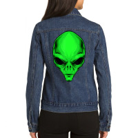 Alien Head  Extraterrestrial Head Ladies Denim Jacket | Artistshot