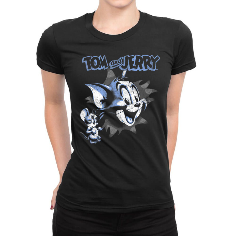 Tom And Jerry Pop Out Distressed Poster Ladies Fitted T-shirt | Artistshot