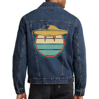 Retro Unidentified Flying Object Outer Space Ufo Alien Men Denim Jacket | Artistshot