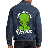 Alien Head They Are In The Ocean Extraterrestrial Ufo Men Denim Jacket | Artistshot