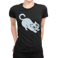 Blue Cat Stretching Ladies Fitted T-shirt | Artistshot