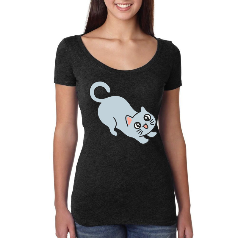 Blue Cat Stretching Women's Triblend Scoop T-shirt by Morspective | Artistshot