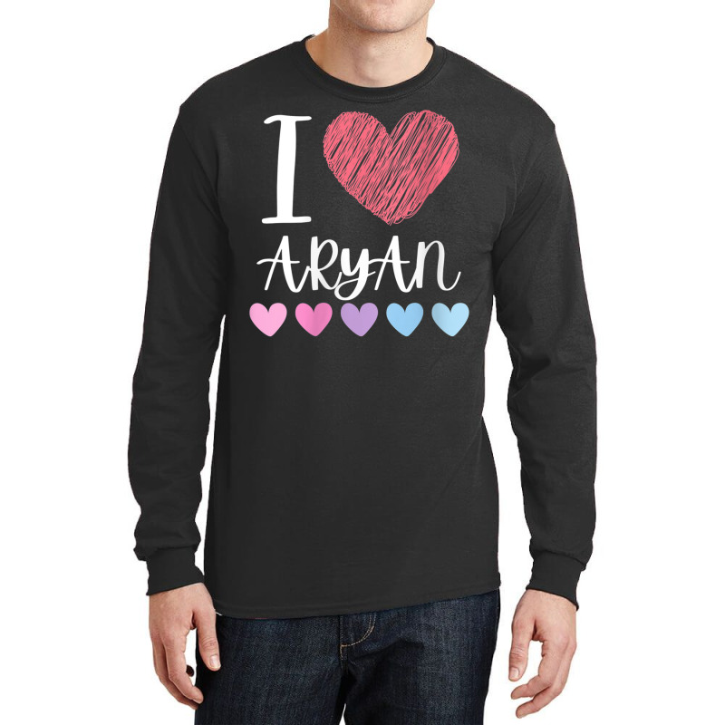 Womens I Love Aryan Personalized Name Cool Birthday Party V Neck T Shi Long Sleeve Shirts by cm-arts | Artistshot