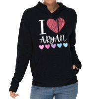 Womens I Love Aryan Personalized Name Cool Birthday Party V Neck T Shi Lightweight Hoodie | Artistshot