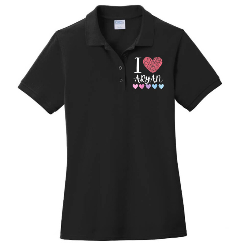 Womens I Love Aryan Personalized Name Cool Birthday Party V Neck T Shi Ladies Polo Shirt by cm-arts | Artistshot